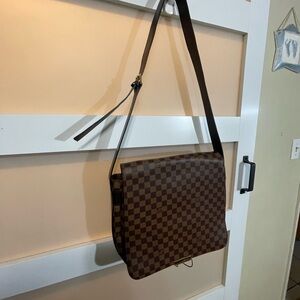 Checkered Brown Men's Shoulder Bag